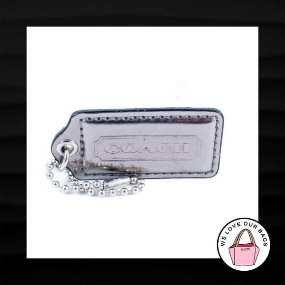 2.5" Large COACH GRAY MIRRORED LEATHER NICKEL KEYFOB BAG CHARM KEYCHAIN HANG TAG - Picture 1 of 1